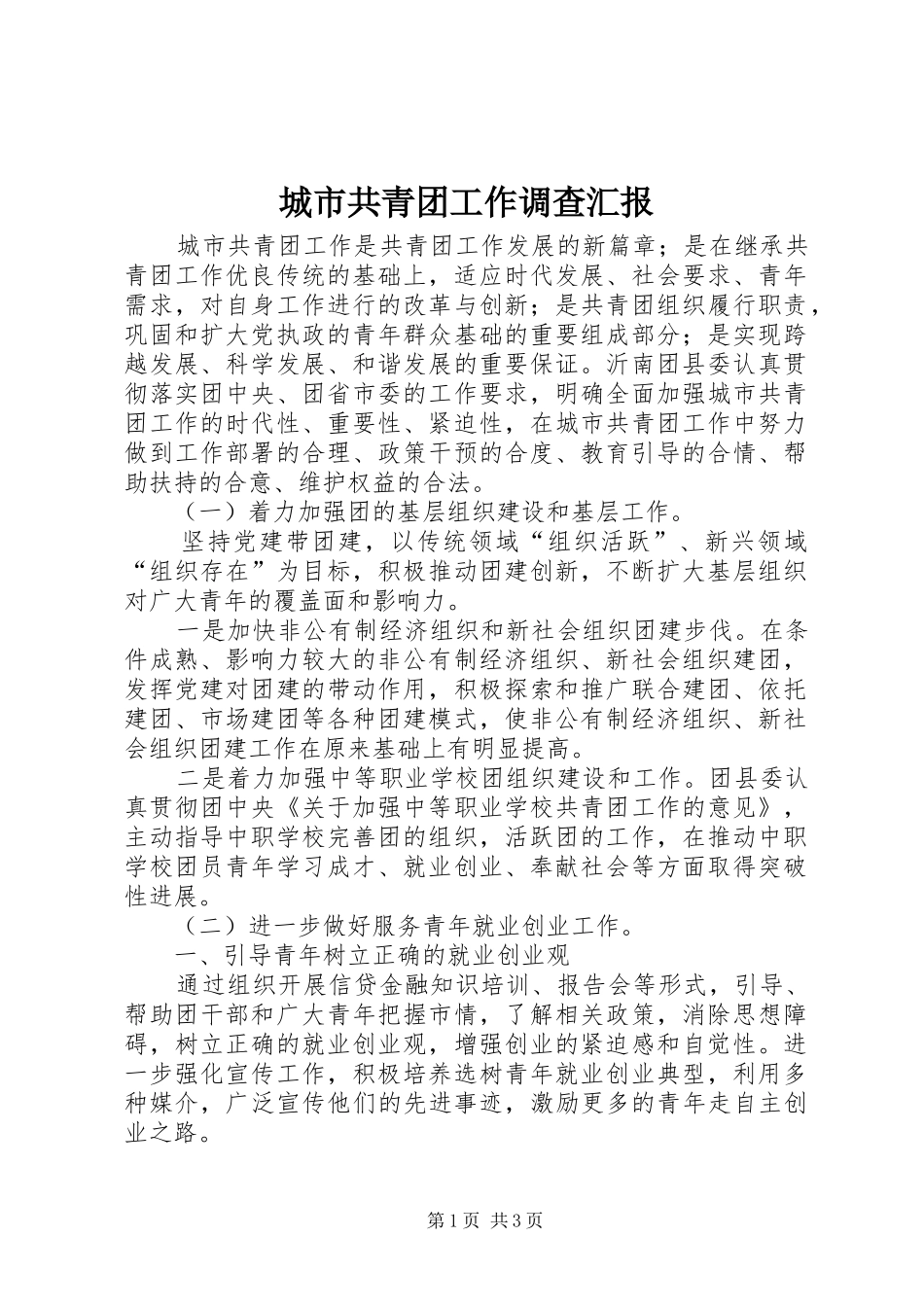 2024年城市共青团工作调查汇报_第1页