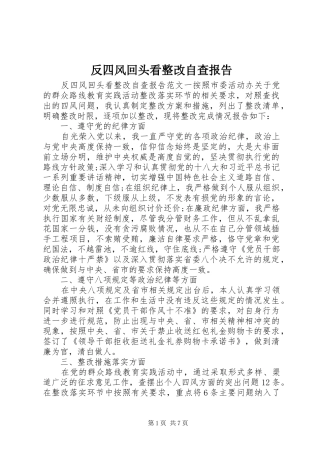 2024年反四风回头看整改自查报告
