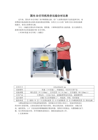 国内3D打印机性价比综合对比表