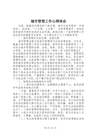 2024年城市管理工作心得体会