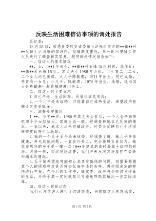 2024年反映生活困难信访事项的调处报告
