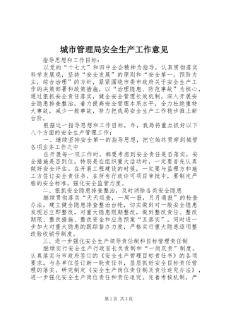 2024年城市管理局安全生产工作意见