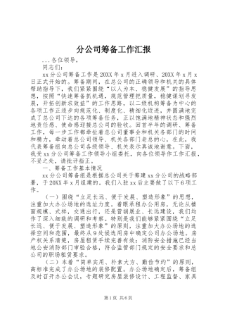 2024年分公司筹备工作汇报