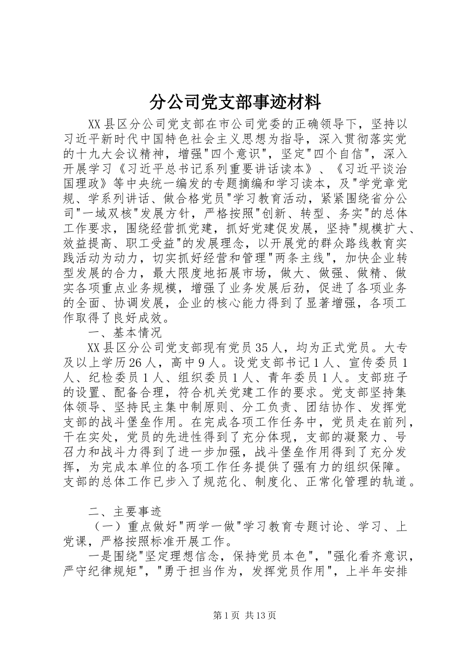 2024年分公司党支部事迹材料_第1页