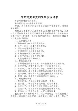 2024年分公司党总支创先争优承诺书