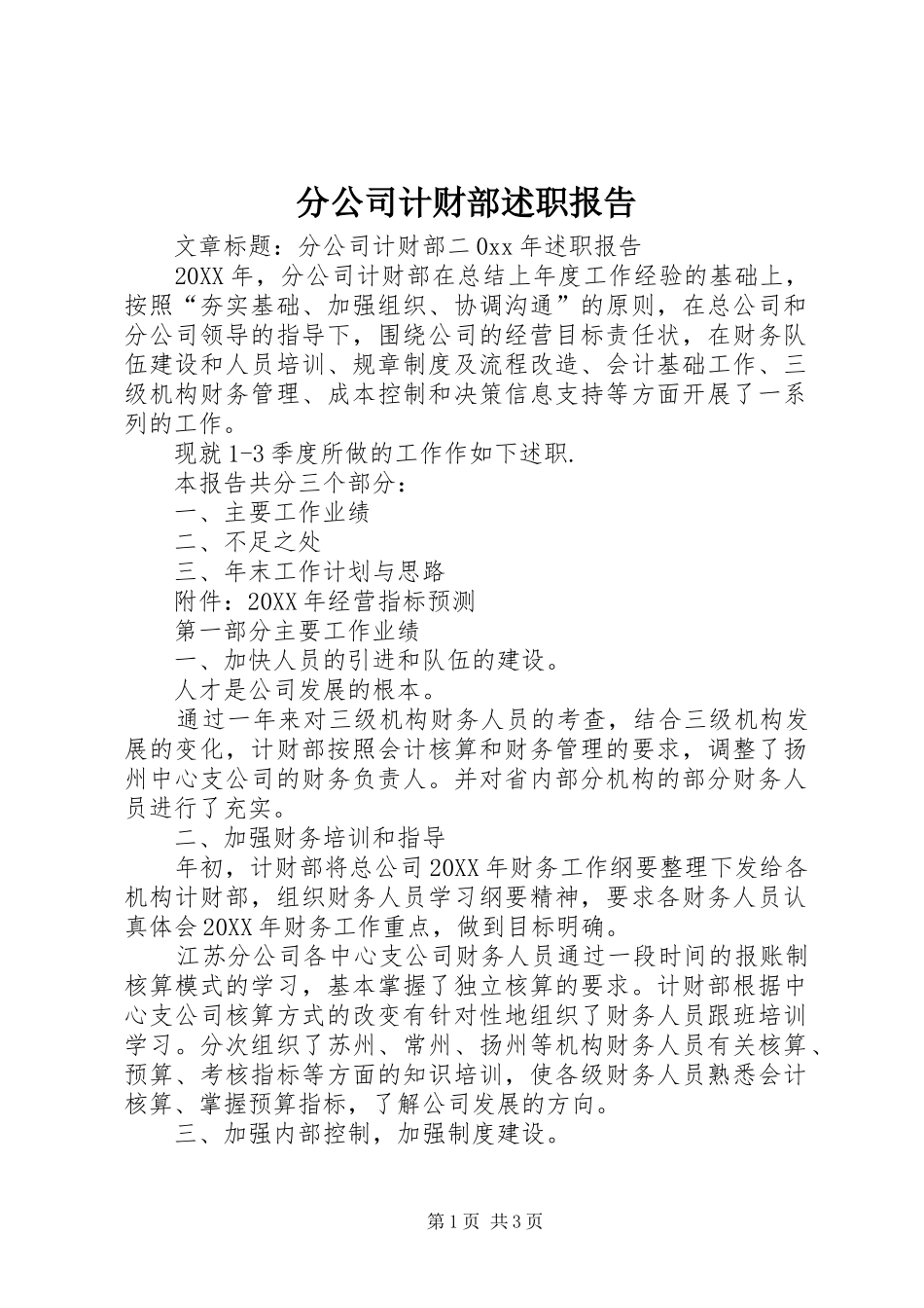 2024年分公司计财部述职报告_第1页