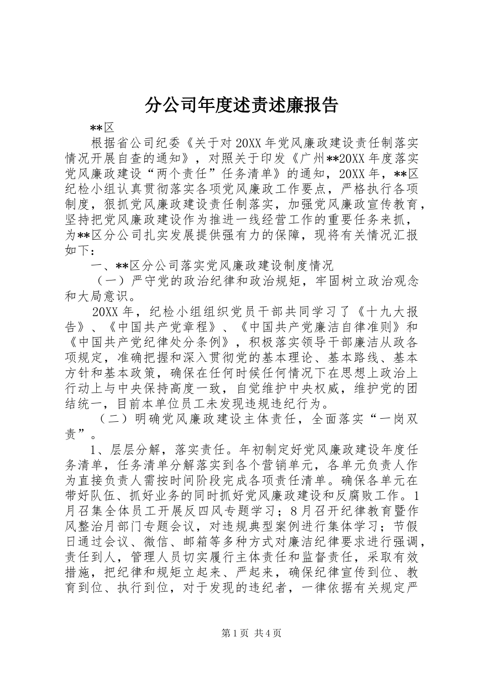 2024年分公司年度述责述廉报告_第1页