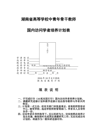 国内访问学者培养计划表