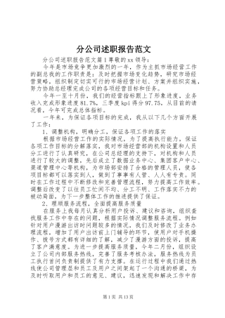 2024年分公司述职报告范文