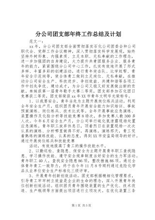 2024年分公司团支部年终工作总结及计划