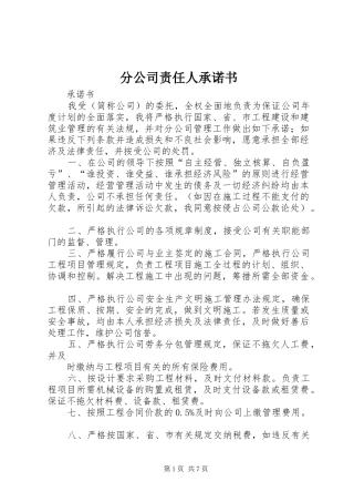 2024年分公司责任人承诺书