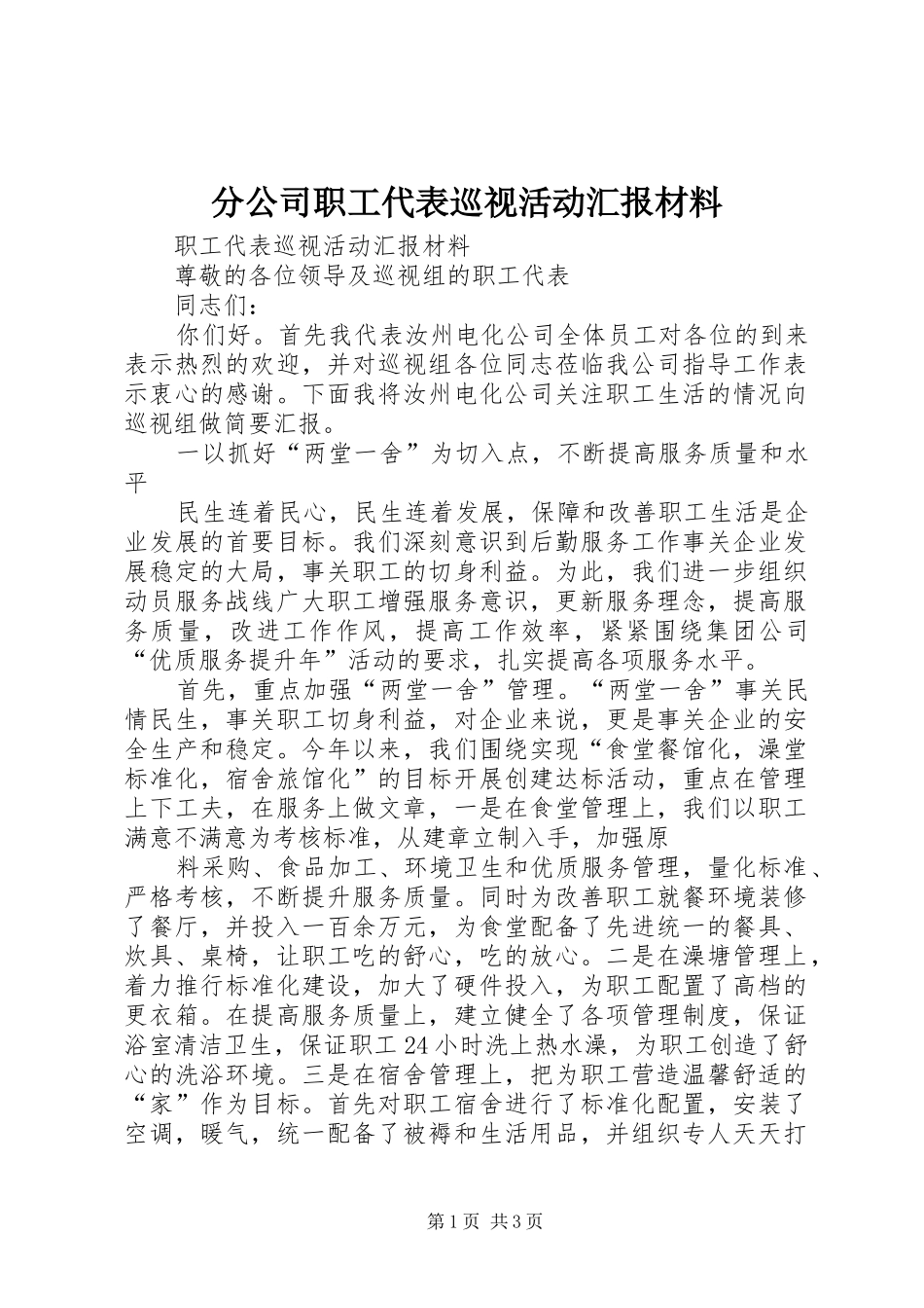 2024年分公司职工代表巡视活动汇报材料_第1页