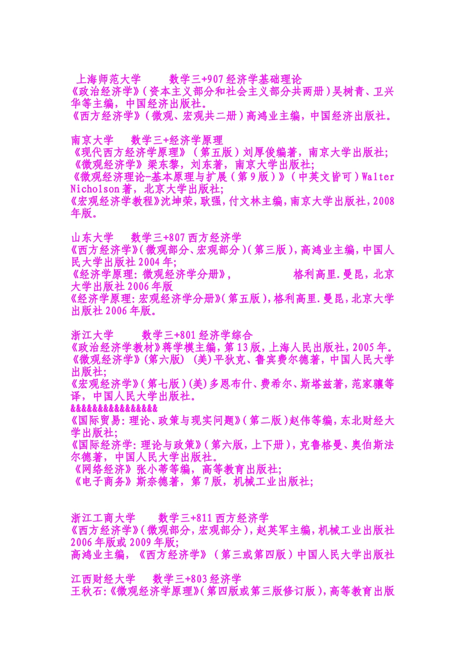 国内各大学主流经济学专业考研参考书目_第3页