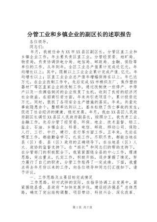 2024年分管工业和乡镇企业的副区长的述职报告
