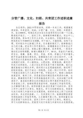 2024年分管广播文化妇联共青团工作述职述廉报告