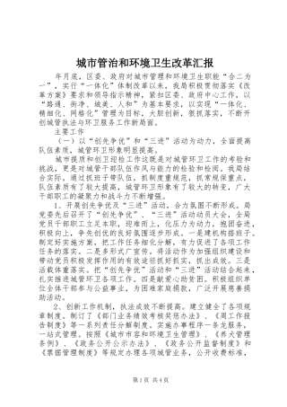 2024年城市管治和环境卫生改革汇报