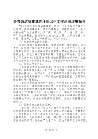 2024年分管街道城建城管环保卫生工作述职述廉报告