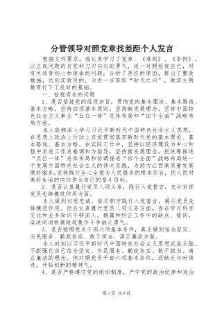 2024年分管领导对照党章找差距个人讲话
