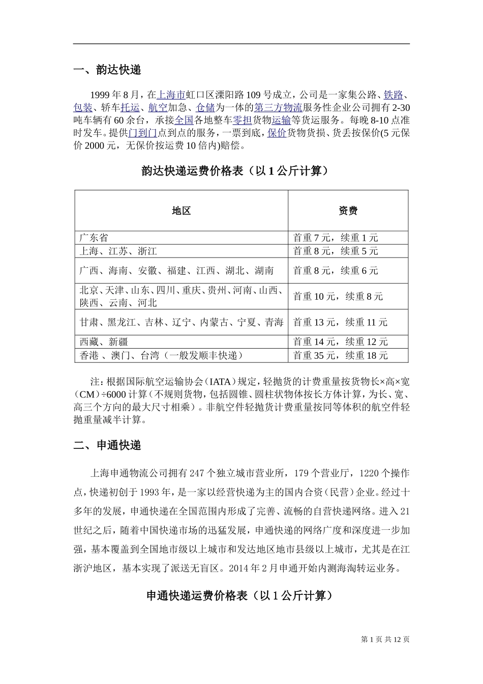 国内快递公司运价_第2页