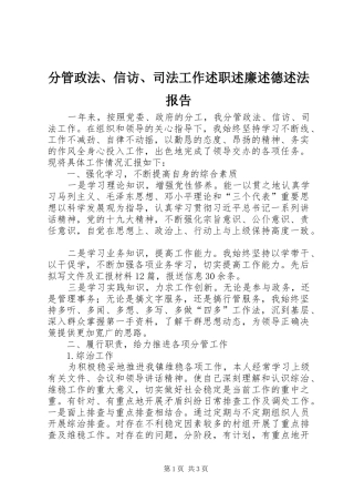 2024年分管政法信访司法工作述职述廉述德述法报告