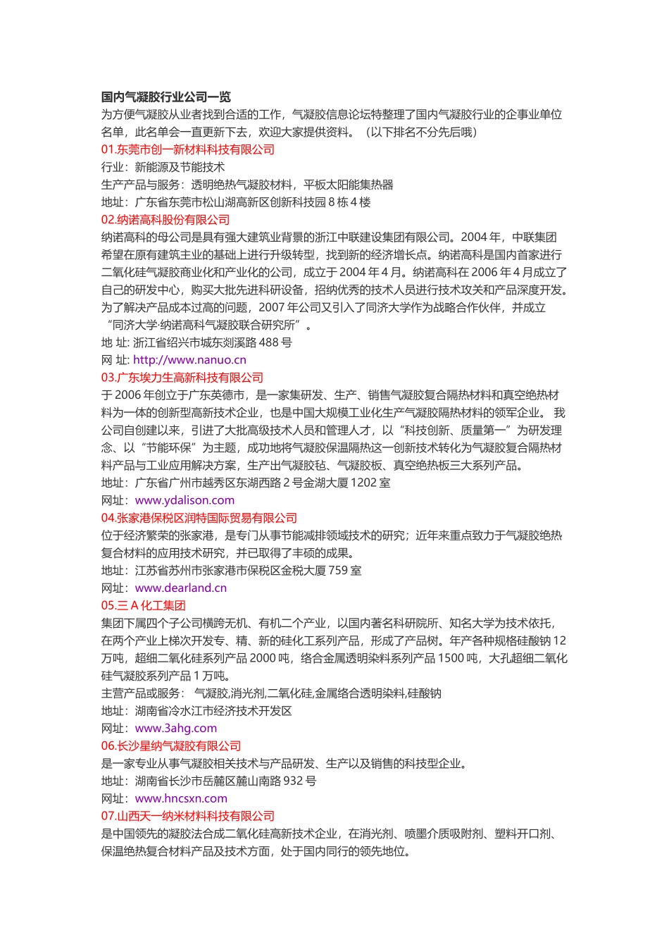 国内气凝胶行业公司一览_第1页