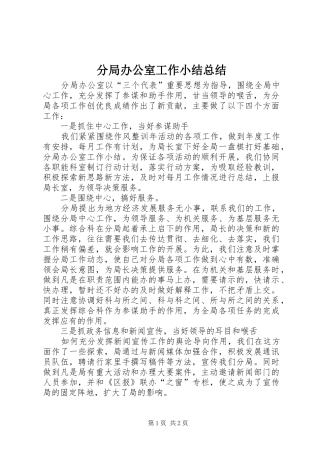 2024年分局办公室工作小结总结