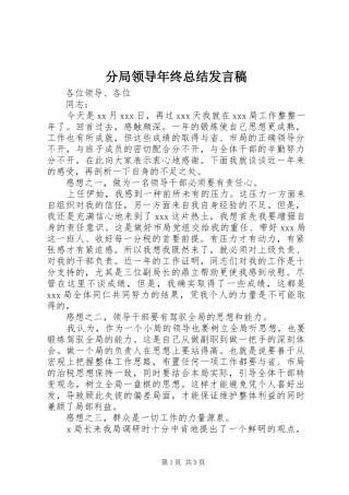 2024年分局领导年终总结讲话稿