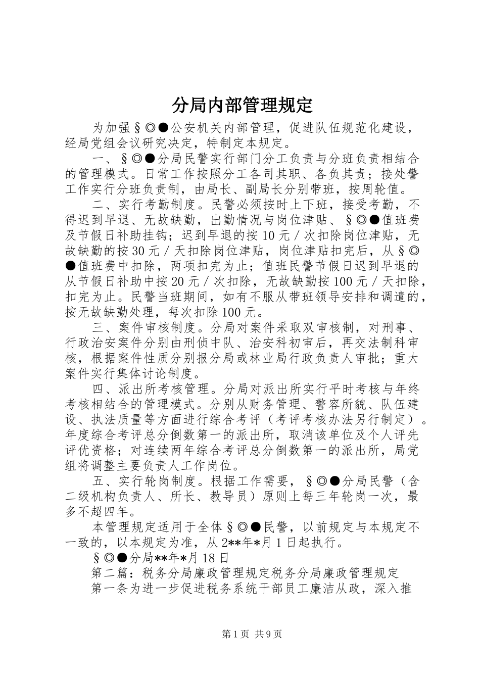 2024年分局内部管理规定_第1页