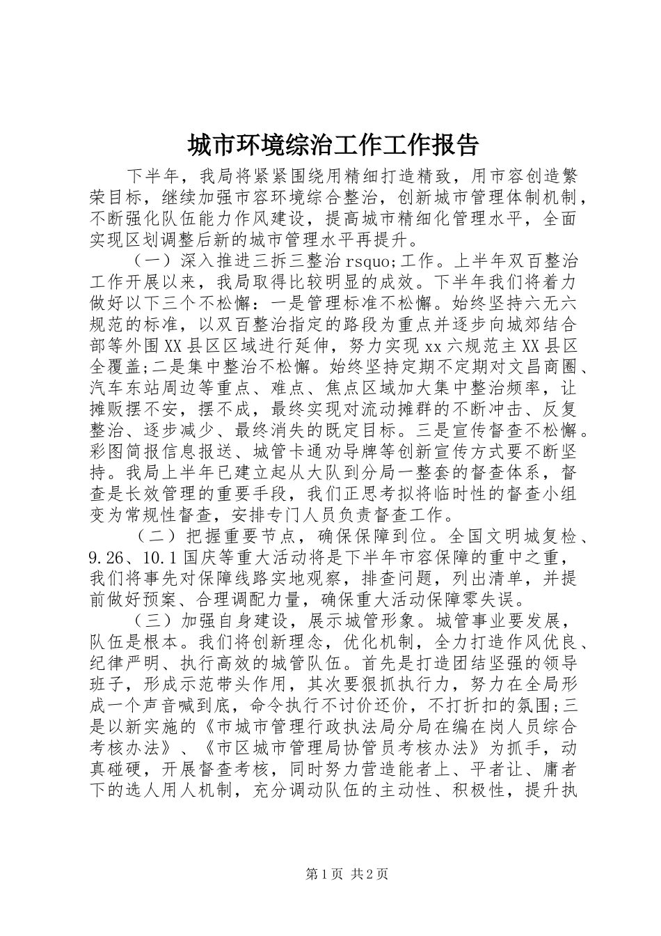 2024年城市环境综治工作工作报告_第1页