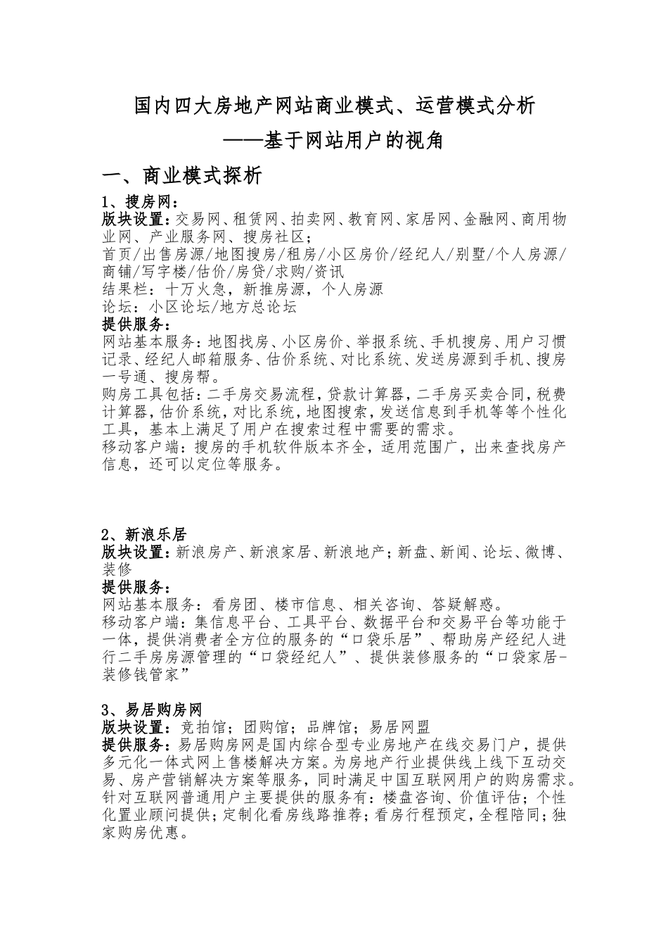 国内四大房地产网站商业模式、运营模式分析_第1页