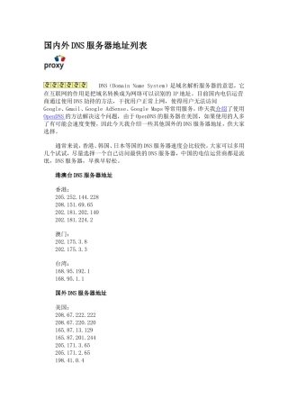 国内外DNS服务器地址列表