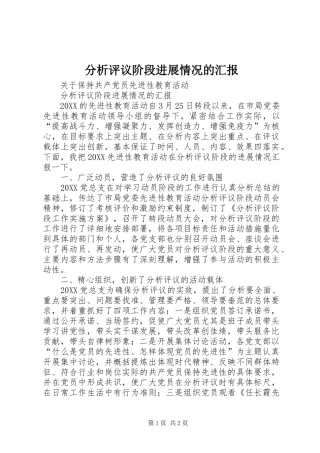 2024年分析评议阶段进展情况的汇报