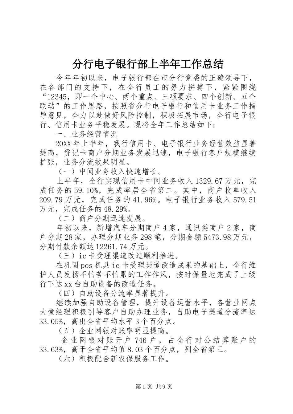 2024年分行电子银行部上半年工作总结_第1页