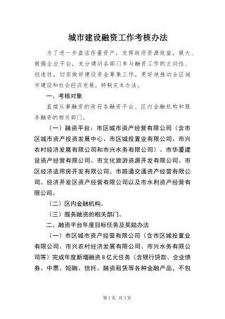 2024年城市建设融资工作考核办法