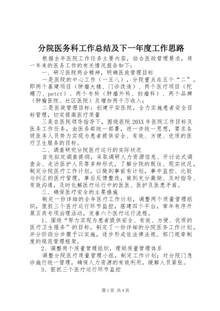 2024年分院医务科工作总结及下一年度工作思路
