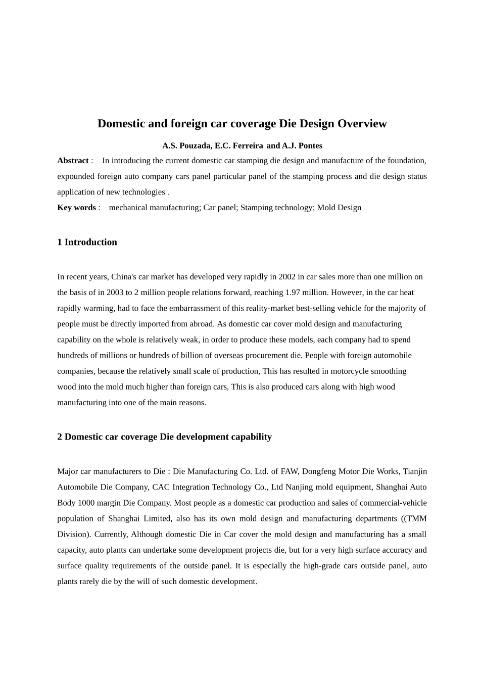 国内外轿车覆盖件模具设计概况--中英文翻译_第1页