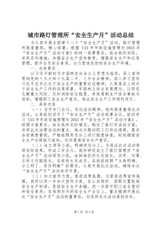 2024年城市路灯管理所安全生产月活动总结