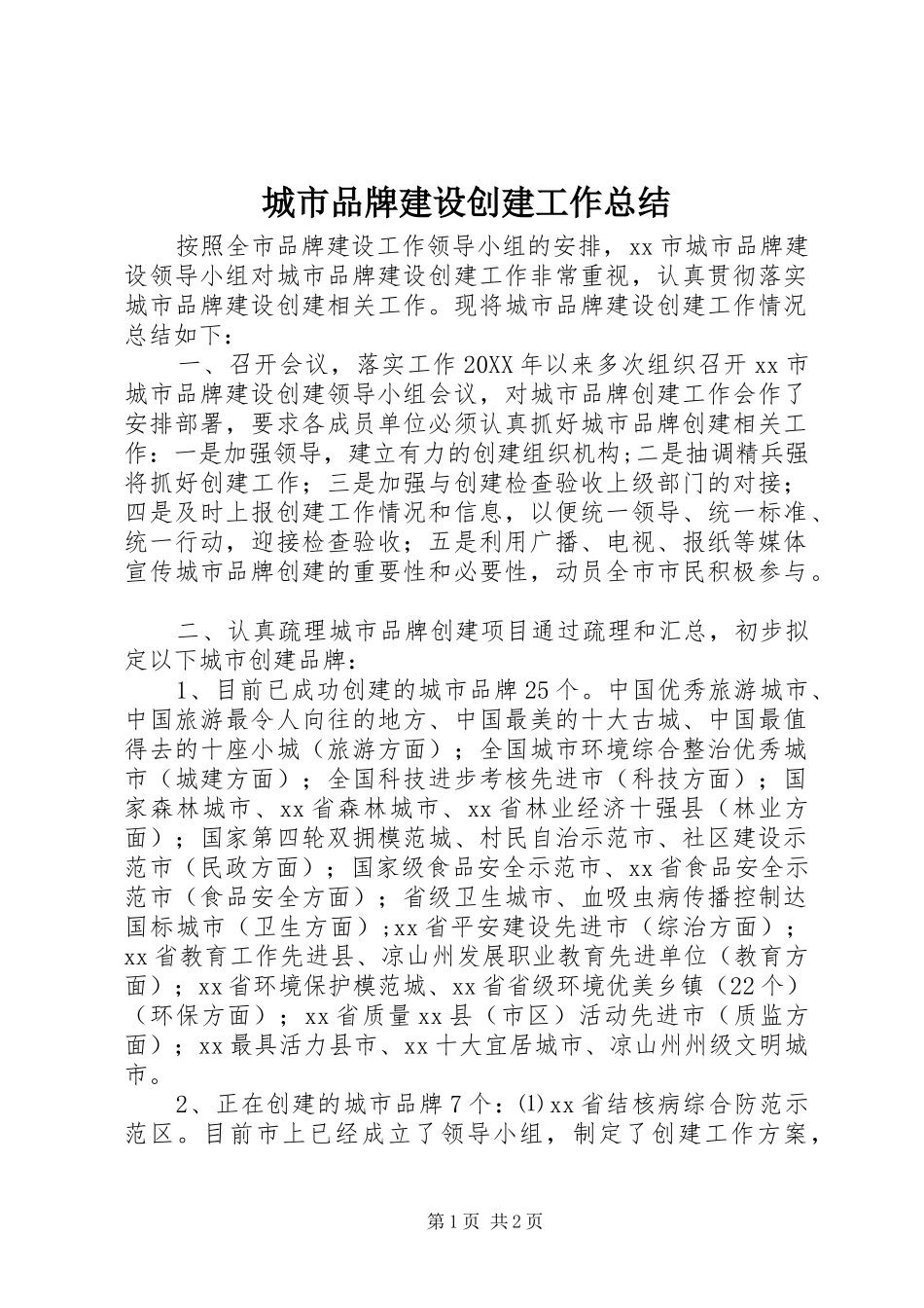 2024年城市品牌建设创建工作总结_第1页