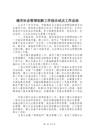 2024年城市社会管理创新工作综合试点工作总结