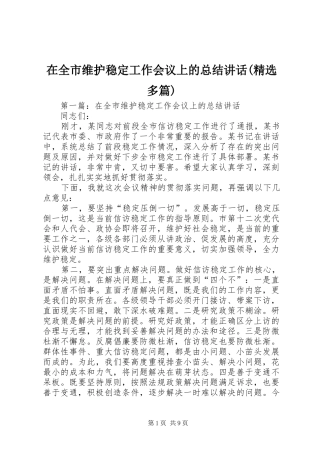 2024年在全市维护稳定工作会议上的总结致辞多篇