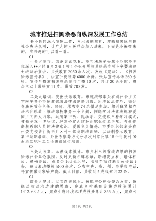 2024年城市推进扫黑除恶向纵深发展工作总结