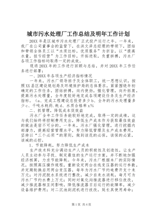 2024年城市污水处理厂工作总结及明年工作计划