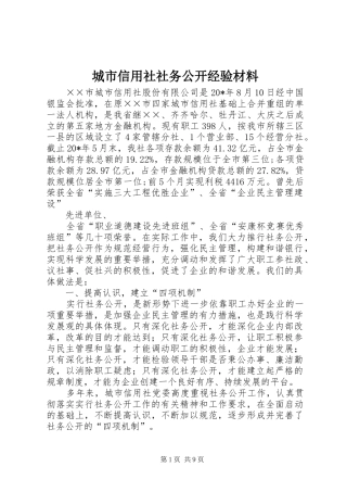 2024年城市信用社社务公开经验材料