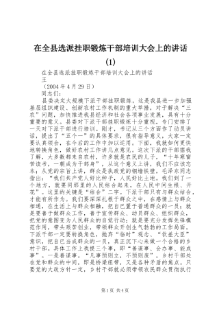 2024年在全县选派挂职锻炼干部培训大会上的致辞