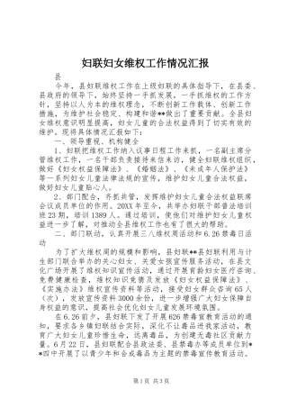 2024年妇联妇女维权工作情况汇报