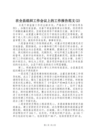 2024年在全县组织工作会议上的工作报告范文