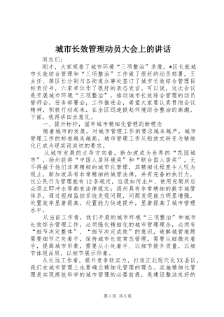 2024年城市长效管理动员大会上的致辞