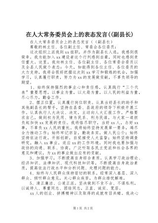2024年在人大常务委员会上的表态讲话副县长