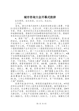 2024年城市咨询大会开幕式致辞