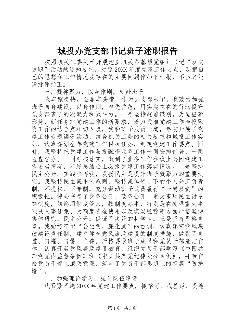 2024年城投办党支部书记班子述职报告_第1页